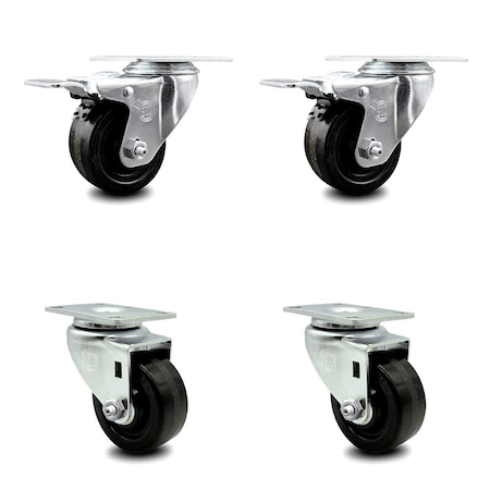 Service Caster 3 Inch Phenolic Wheel Swivel Top Plate Caster Total Lock Brakes SCC, 2PK SCC-TTL20S314-PHS-2-S-2